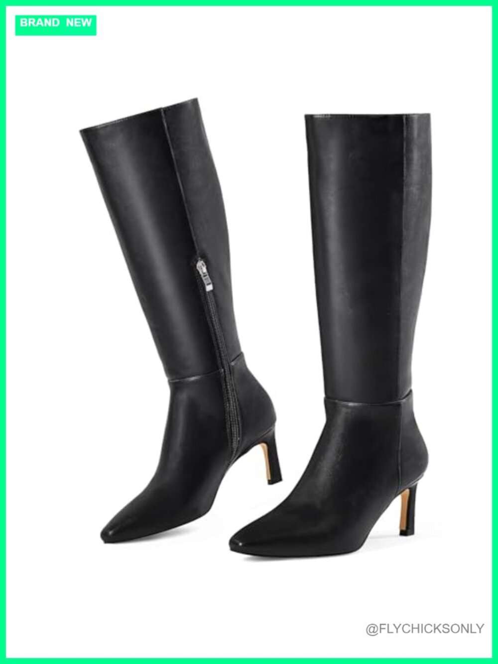 Kitten Heel Knee High Boots Square Toe Faux Leather Tall Dress Boots